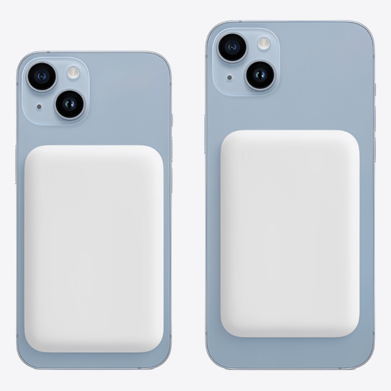 Batterie Externe Magnétique sur les iPhones 12 et 13, recharge sans câble en déplacement.