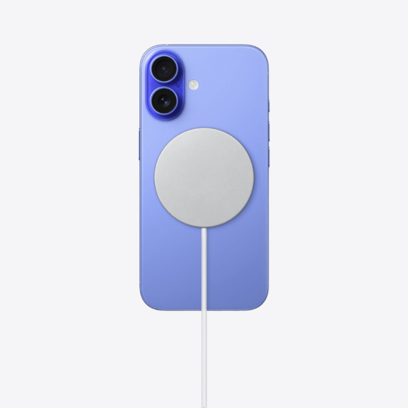 Chargeur Sans Fil sur un iPhone en couleur bleue, adapté pour iPhone 8 et générations ultérieures.